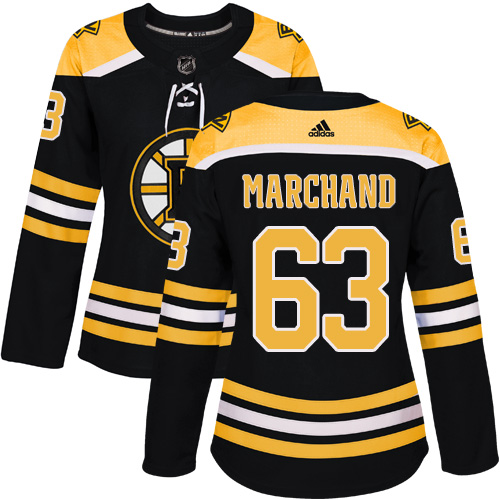 Adidas Bruins #63 Brad Marchand Black Home Authentic Women's Stitched NHL Jersey - Click Image to Close